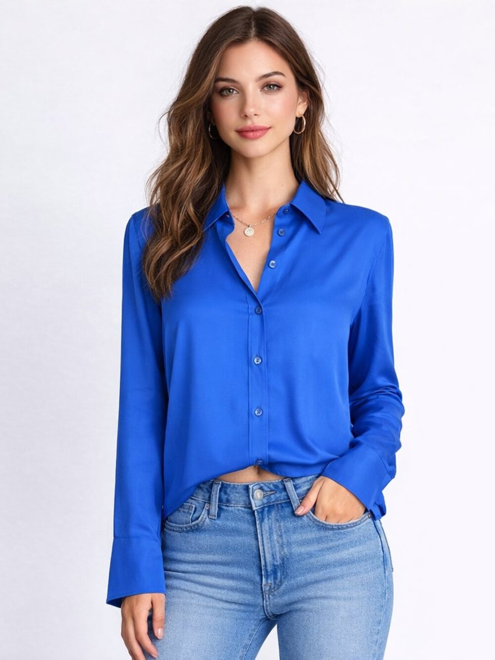 Helmut Lang Silk Viscose Blue Button-Up Shirt